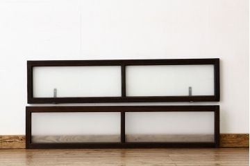 アンティーク　古い木のシンプルな明り取り2枚セット(1)(ガラス戸・欄間)