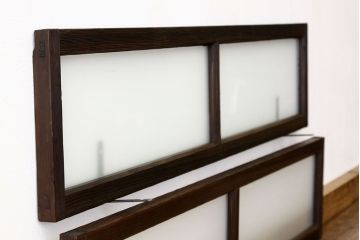 アンティーク　古い木のシンプルな明り取り2枚セット(1)(ガラス戸・欄間)