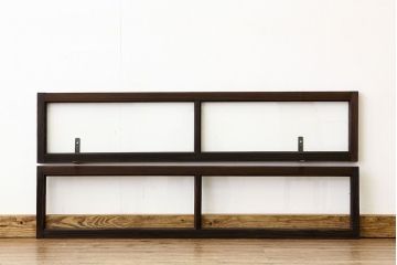 アンティーク　古い木のシンプルな明り取り2枚セット?(ガラス戸・欄間)