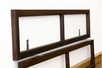 アンティーク　古い木のシンプルな明り取り2枚セット?(ガラス戸・欄間)