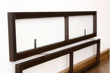 アンティーク　古い木のシンプルな明り取り2枚セット(3)(ガラス戸・欄間)