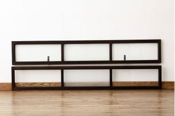 アンティーク　古い木のシンプルな明り取り2枚セット?(ガラス戸・欄間)