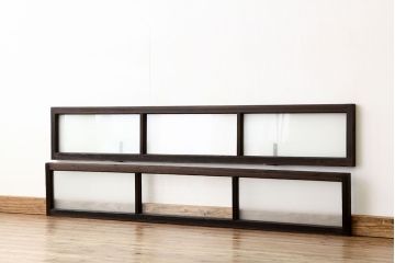 アンティーク　古い木のシンプルな明り取り2枚セット(5)(ガラス戸・欄間)