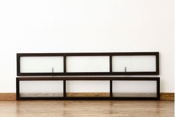 アンティーク　古い木のシンプルな明り取り2枚セット(5)(ガラス戸・欄間)