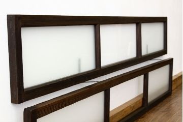 アンティーク　古い木のシンプルな明り取り2枚セット(5)(ガラス戸・欄間)