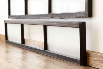 アンティーク　古い木のシンプルな明り取り2枚セット(5)(ガラス戸・欄間)
