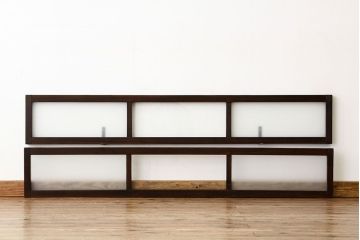 アンティーク　古い木のシンプルな明り取り2枚セット(5)(ガラス戸・欄間)