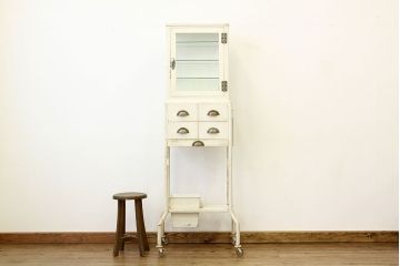 ヴィンテージ家具　希少イギリスビンテージアイアンキャビネット(ケビントガラスケース)(医療棚)