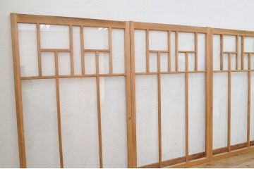 和製アンティーク　古い木味の変わり型ガラス引き戸4枚セット(窓)