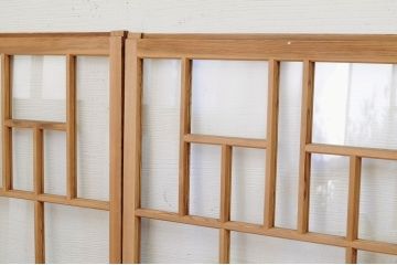 和製アンティーク　古い木味の変わり型ガラス引き戸4枚セット(窓)