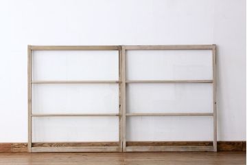 昭和レトロ　シンプルなペイントガラス窓2枚セット(ガラス戸・引き戸)