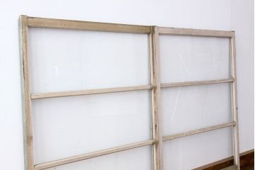昭和レトロ　シンプルなペイントガラス窓2枚セット(ガラス戸・引き戸)