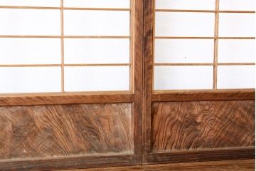 アンティーク　色ガラス入り木味のシンプルな障子戸4枚セット(引き戸・格子戸)