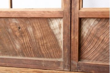 アンティーク　色ガラス入り木味のシンプルな障子戸4枚セット(引き戸・格子戸)