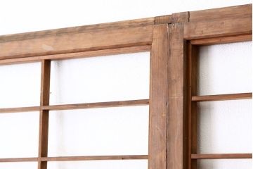 アンティーク　色ガラス入り木味のシンプルな障子戸4枚セット(引き戸・格子戸)