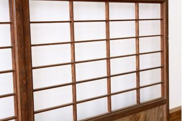 アンティーク　色ガラス入り木味のシンプルな障子戸4枚セット(引き戸・格子戸)