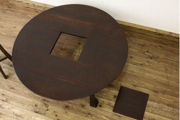 アンティーク家具　珍品!古い木の中抜き丸型ちゃぶ台