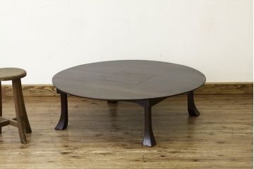 アンティーク家具　珍品!古い木の中抜き丸型ちゃぶ台
