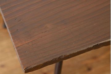 アンティーク家具　アンティーク　天板無垢板の鉄脚テーブル(3)アイアン作業台(机、在宅ワーク、在宅用デスク)