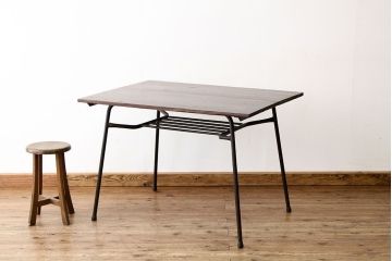 アンティーク家具　アンティーク　天板無垢板の鉄脚テーブル(3)アイアン作業台(机、在宅ワーク、在宅用デスク)