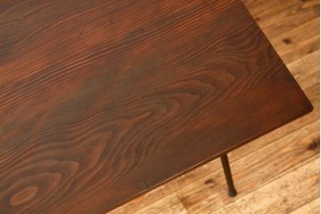 レトロ家具　アンティーク　天板無垢板の鉄脚テーブル(4)アイアン作業台昭和レトロ(鉄足、机、在宅ワーク、在宅用テーブル、作業台、デスク)