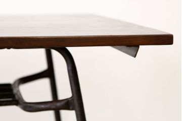 レトロ家具　アンティーク　天板無垢板の鉄脚テーブル(4)アイアン作業台昭和レトロ(鉄足、机、在宅ワーク、在宅用テーブル、作業台、デスク)