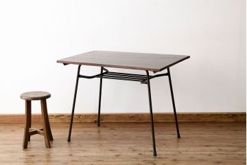 レトロ家具　アンティーク　天板無垢板の鉄脚テーブル(4)アイアン作業台昭和レトロ(鉄足、机、在宅ワーク、在宅用テーブル、作業台、デスク)