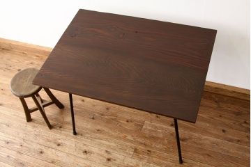 アンティーク家具　アンティーク　天板無垢板の鉄脚テーブル(6)