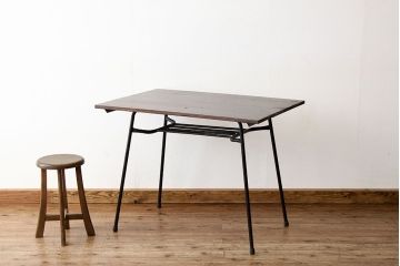 アンティーク家具　アンティーク　天板無垢板の鉄脚テーブル(6)