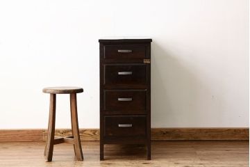 レトロ家具　昭和レトロ　古い工場のナラ材引き出し付きサイドテーブル