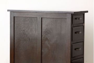 レトロ家具　昭和レトロ　古い工場のナラ材引き出し付きサイドテーブル