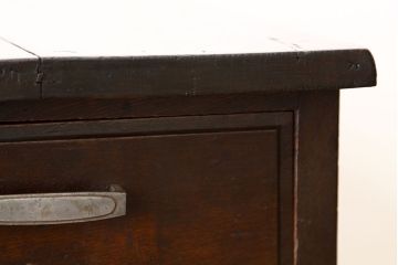 レトロ家具　昭和レトロ　古い工場のナラ材引き出し付きサイドテーブル