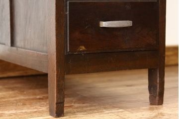 レトロ家具　昭和レトロ　古い工場のナラ材引き出し付きサイドテーブル