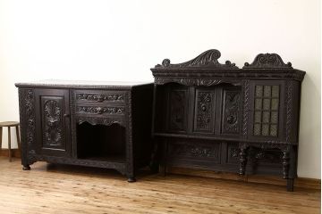 イギリスアンティーク 中古　海外輸入品　オーク材カービングキャビネット(カップボード、サイドボード)