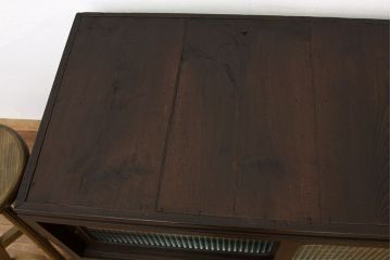 レトロ家具　鉄脚付きモールガラスローボード(アイアン　レトロ　箪笥　チェスト)