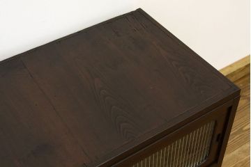 レトロ家具　鉄脚付きモールガラスローボード(アイアン　レトロ　箪笥　チェスト)
