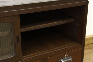レトロ家具　鉄脚付きモールガラスローボード(アイアン　レトロ　箪笥　チェスト)