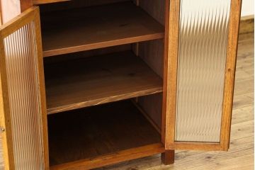アンティーク家具　アンティーク　モールガラスと引き出し5杯、両面サイドテーブル?(作業台)