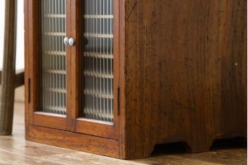 レトロ家具　昭和レトロ　古い木のモールガラス入り小さな書類ケース(レコードケース)