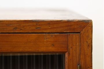レトロ家具　昭和レトロ　古い木のモールガラス入り小さな書類ケース(レコードケース)