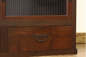 レトロ家具　アンティーク　モールガラス入りレトロな収納棚(ローボード)