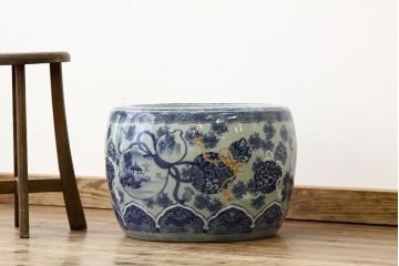 アンティーク雑貨　古民具・骨董　瓢箪(ひょうたん)の図　瀬戸火鉢