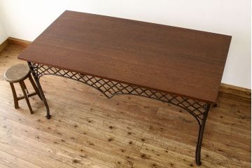 ヴィンテージ家具　イギリスビンテージ　希少　特大鉄脚テーブル(作業台アイアンシャビー)