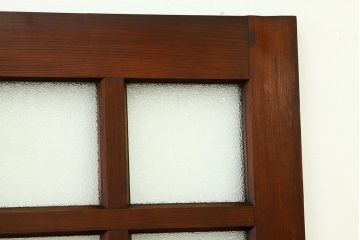 アンティーク　両開き　重厚な枡目格子ダイヤガラスの親子ドアセット(扉・建具)