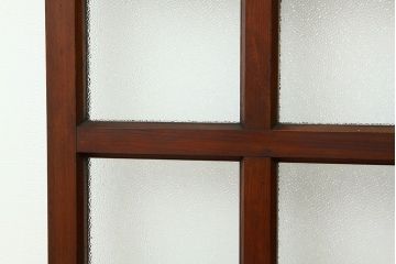 アンティーク　両開き　重厚な枡目格子ダイヤガラスの親子ドアセット(扉・建具)