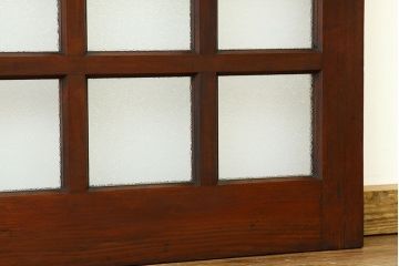 アンティーク　両開き　重厚な枡目格子ダイヤガラスの親子ドアセット(扉・建具)