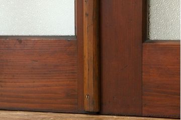 アンティーク　両開き　重厚な枡目格子ダイヤガラスの親子ドアセット(扉・建具)