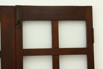 アンティーク　両開き　重厚な枡目格子ダイヤガラスの親子ドアセット(扉・建具)