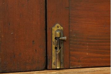 アンティーク　両開き　重厚な枡目格子ダイヤガラスの親子ドアセット(扉・建具)