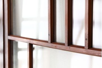 昭和レトロ　古い木の変わり型ガラス引き戸5枚セット(アンティークガラス戸)